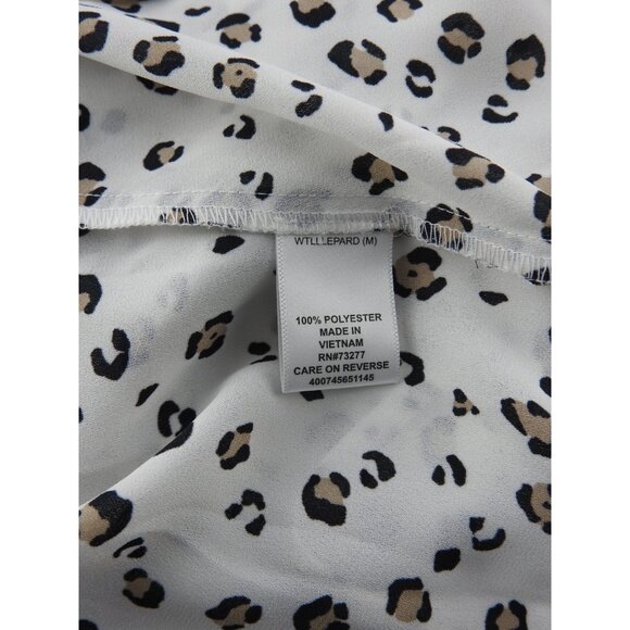 Elle Leopard Print Blouse Sz Medium White Brown Bell Sleeve Flowy Top Animal - Picture 9 of 9